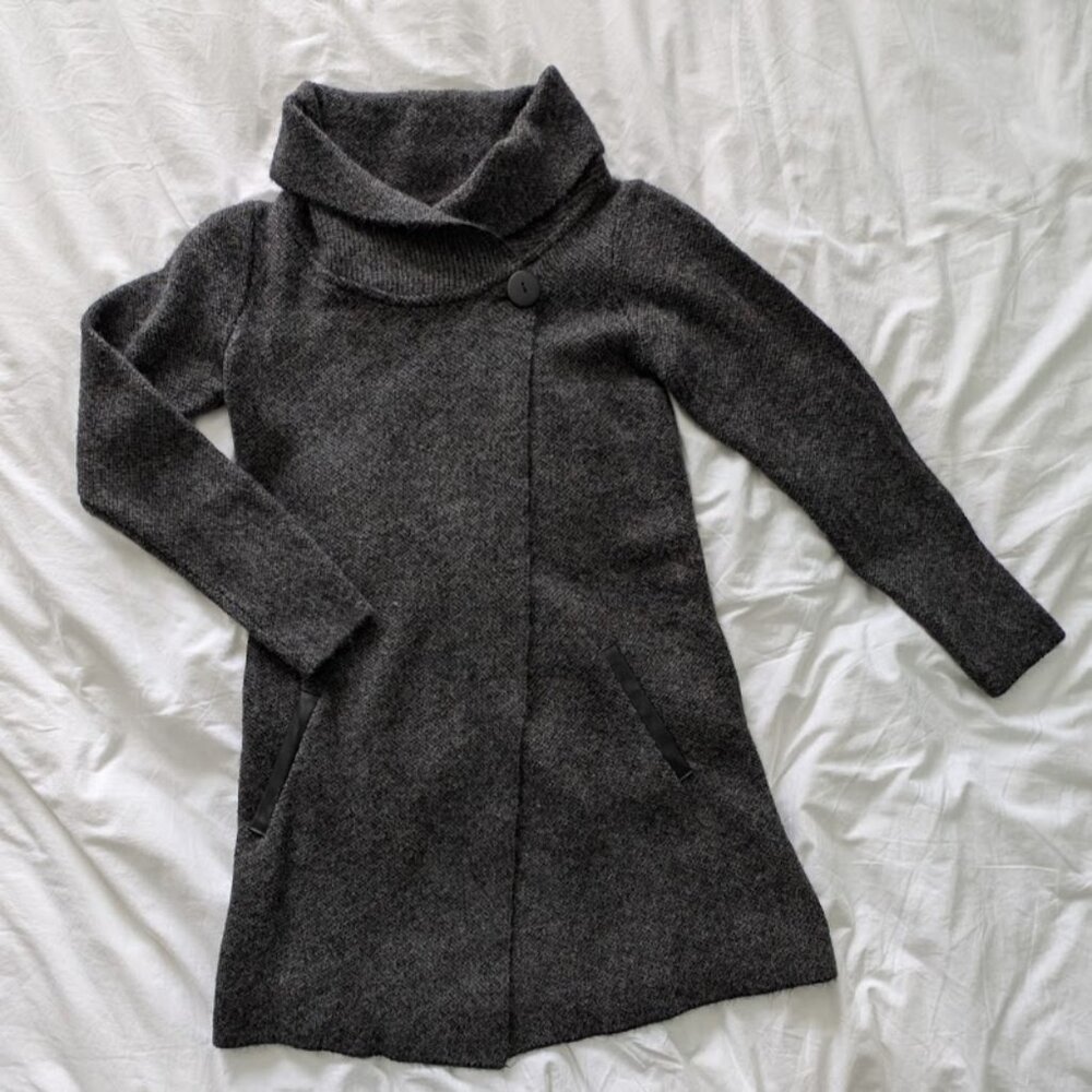 Adrienne Vittadini Wool Blend Asymmetrical Cardigan – XS, Charcoal Gray